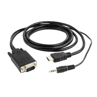 CABLU video GEMBIRD, splitter HDMI (T) la VGA (T)+ Jack 3.5mm (T), 3m,rez max FHD la 60Hz, converteste semnal digital HDMI in analog VGA+ 3.5 mm jack,negru, 