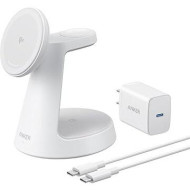 Stand cu incarcare wireless 3 in 1 Anker, MagGo 3-in-1, 15W, fast charge, pentru iPhone seriile 12-16. apple Watch si AirPods, cablu USB-C inclus, 1 x USB-C incarcare, alb, 