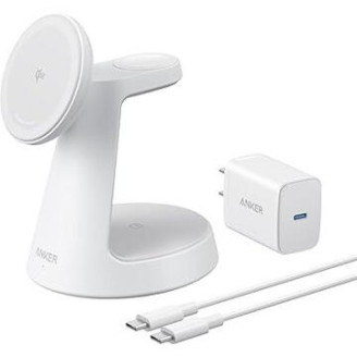 Stand cu incarcare wireless 3 in 1 Anker, MagGo 3-in-1, 15W, fast charge, pentru iPhone seriile 12-16. apple Watch si AirPods, cablu USB-C inclus, 1 x USB-C incarcare, alb, Stand cu incarcare wireless 3 in 1 Anker, MagGo 3-in-1, 15W, fast charge, pentru iPhone seriile 12-16. apple Watch si AirPods, cablu USB-C inclus, 1 x USB-C incarcare, alb,