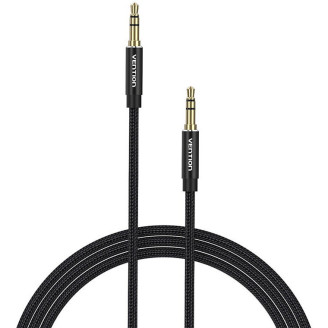 Cablu audio Vention, Jack 3.5mm (T) la Jack 3.5mm (T), 1m, conectori auriti, braided BBC si TPE, negru, Cablu audio Vention, Jack 3.5mm (T) la Jack 3.5mm (T), 1m, conectori auriti, braided BBC si TPE, negru,