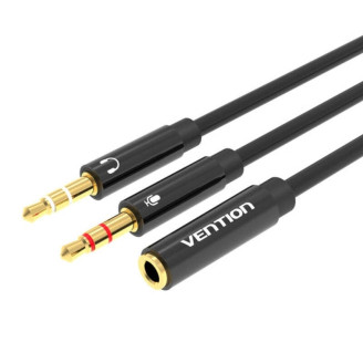 Cablu audio Vention, 2 x Jack 3.5mm (T) la Jack 3.5mm (M), 0.3m, conectori auriti, braided TPE, negru, 