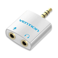 Adaptor audio Vention, Jack 3.5mm TRRS (T) la 2 x Jack 3.5mm (M) mic si audio, conectori auriti, argintiu, 