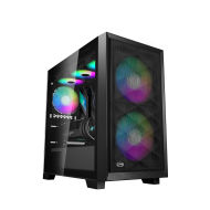 CARCASA PCCOOLER, Mini Tower, mATX, fara sursa, sticla securizata, 2 ventilatoare incluse, iluminare ARGB, negru, USB 3.2 gen 2 x 2, mic, audio, 