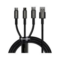 CABLU alimentare si date Baseus Tungsten Gold One-for-three, Fast Charging Data Cable pt.smartphone,USB la Micro-USB+Lightning+USB Type-C 3.5A,braided,1.5 m,negru 