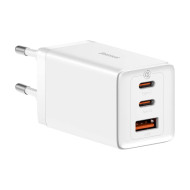 INCARCATOR RETEA Baseus GaN5 PRO, Quick Charge 65W, 2 x USB Type-C Output 5V/3A, 1 x USB, include cablu USB Type-C la USB Type-C 100W,1m, alb 