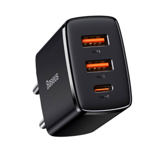 INCARCATOR retea Baseus Compact, Quick Charge 30W, 2 x USB Type-C Output 5V/3A, 1 x USB Output 5V/3A, negru INCARCATOR retea Baseus Compact, Quick Charge 30W, 2 x USB Type-C Output 5V/3A, 1 x USB Output 5V/3A, negru