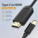 Cablu video Vention, USB Type-C(T) la HDMI(T), 2m, rezolutie maxima 4K la 30Hz, conectori auriti, cupru, invelis PVC, negru, 
