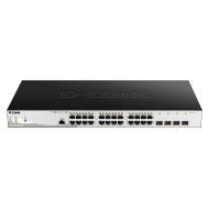SWITCH PoE D-LINK Smart 24 porturi Gigabit (24 PoE) +  4 porturi 1G SFP, IEEE 802.3af/at, buget POE total 193 W, carcasa metalica. 