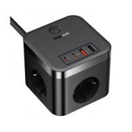 INCARCATOR RETEA Baseus GaN Powerstrip, Quick Charge 30W, 3 x AC, 2 x USB Type-C Output 5V/3A, 2 x USB, lungime cablu 1.5m, negru 