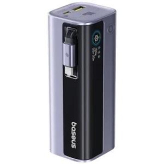 POWER BANK Baseus EnerGeek GR11, 10000mAh, 100W, 2 x USB Type-C, 1 x USB, cablu integrat USB Type-C, display, gri, 