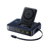 INCARCATOR retea Baseus Nomos NH21 5-in-1, 160W, Qi2 Wireless, 1 x USB, 3 x USB Type-C, cablu retractabil USB Type-C, negru 