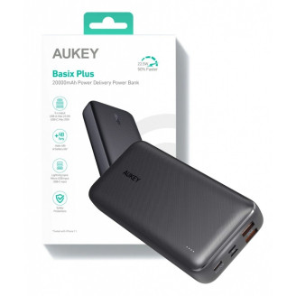 POWER BANK Aukey 20.000 mAh, 18W incarcare rapida 5-in-1, 1 x USB-C, 2 x USB-A, 1 x USB-Lighting, 1 x Micro-USB, 386g, negru, 