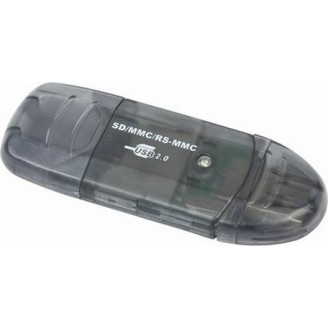 CARD READER extern GEMBIRD, interfata USB 2.0, citeste/scrie: SD, MMC, RS-MMC; plastic, negru-transparent, 