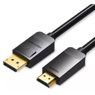 Cablu video Vention, DisplayPort(T) la HDMI(T), 2m, rezolutie maxima 1080p la 60 Hz, conectori auriti, cupru, invelis PVC, negru, 