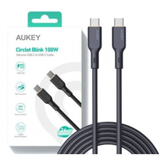 Cablu alimentare si date Aukey, USB Type-C (T) la USB Type-C (T), 1.8m, 480 Mbps, 100W, silicon, negru, Cablu alimentare si date Aukey, USB Type-C (T) la USB Type-C (T), 1.8m, 480 Mbps, 100W, silicon, negru,