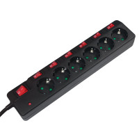PRELUNGITOR LOGILINK, Schuko x 6, conectare prin Schuko (T), cablu 1.5 m, 16 A, protectie supratensiune, protectie copii, negru, 