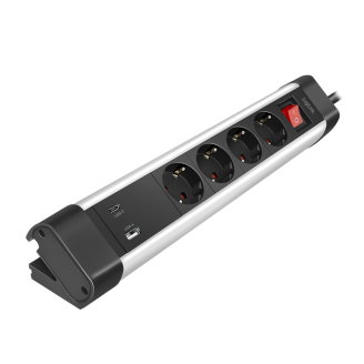 PRELUNGITOR LOGILINK, Schuko x 4, conectare prin Schuko (T), ON/OFF, 16 A, 1xUSB-A, 1xUSB-C, cablu 1.5m, protectie IP20, negru-argintiu, 