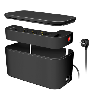 PRELUNGITOR LOGILINK, Schuko x 5, conectare prin Schuko (T), cutie management cabluri, 16 A, 2xUSB-A, 1xUSB-C, protectie IP20, negru, 