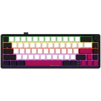 Wireless mechanical gaming keyboard Pro, 2.4 GHz, BT, RGB Backlight, 16 modes, 66 keys, 50M presses, multimedia knob, built-in 3750 mAh battery, Hot Swap, Gasket mount, spring cable 2.3m, black red white 