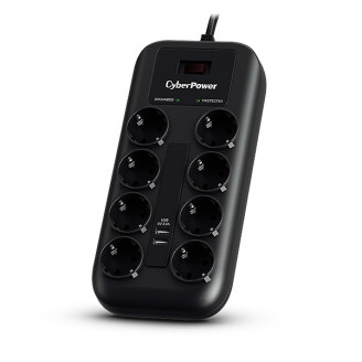 PRELUNGITOR CYBER POWER, Schuko x 8, conectare prin Schuko (T), USB x 2, cablu 1.8 m, 10 A, protectie supratensiune, negru, PRELUNGITOR CYBER POWER, Schuko x 8, conectare prin Schuko (T), USB x 2, cablu 1.8 m, 10 A, protectie supratensiune, negru,