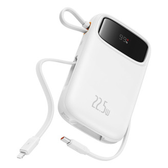 POWER BANK Baseus Qpow2 Dual-Cable, 10000mAh, PD 3.0 + QC 3.0 22.5W, 1 x USB; 1 x Iphone Lightning; 2 x USB Type-C, digital display pt. status baterie, total 2.4A, alb, 