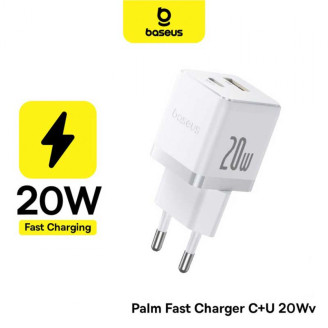 INCARCATOR retea Baseus Palm, Quick Charge 20W, 1 x USB, 1 x USB Type-C 5V/3.0A, include cablu USB Type-C la USB Type-C 1m, alb INCARCATOR retea Baseus Palm, Quick Charge 20W, 1 x USB, 1 x USB Type-C 5V/3.0A, include cablu USB Type-C la USB Type-C 1m, alb