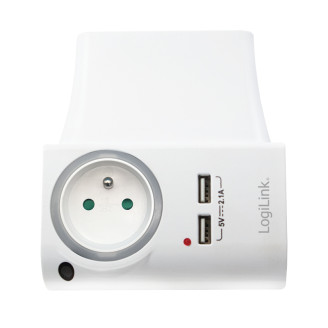 ADAPTOR LOGILINK, Socket tip E x 1, USB x 2 5V/2.1A, 230V, 50 Hz, max. 16A, IP20, suport telefon/tableta, iluminare LED, alb ADAPTOR LOGILINK, Socket tip E x 1, USB x 2 5V/2.1A, 230V, 50 Hz, max. 16A, IP20, suport telefon/tableta, iluminare LED, alb