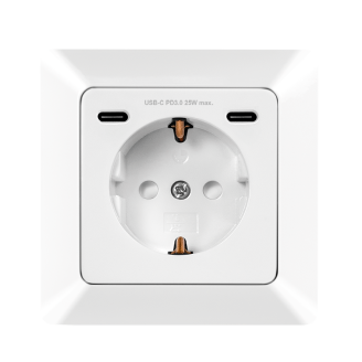 PRIZA LOGILINK, pentru perete, Schuko x 1, 2xUSB-C PD 25W , 230V AC, 50 Hz, 16A, protectie IP20, adancime 29.5mm, alb, 