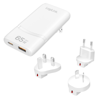 ALIMENTATOR retea 220V LOGILINK, universal, 1 x USB-C,  1 x USB-A, maxim 20V/3.25A, GaN 65W, tip travel: adaptor EU/UK/AU, suport OCP/OVP/OHP/SCP, compatibil EU/AUS/US/UK, alb, 