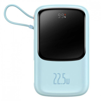 POWER BANK Baseus Qpow2 Digital Display, 20000mAh, 22.5W, 2 x USB Type-C output/input, 1 x Lightning, 1 x USB, include cablu USB la USB Type-C 30cm, albastru 