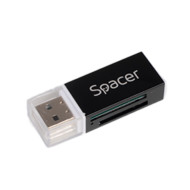 CARD READER extern SPACER, interfata USB 2.0, citeste/scrie: SD, microSD, MS, M2; aluminiu, black, 