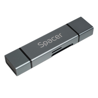 CARD READER extern SPACER, 4 in 1, interfata USB 2.0, USB Type C, citeste/scrie: SD, micro SD; extraconectori mama USB si Type-C, aluminiu, 