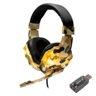 CASTI Spacer, cu fir, standard, utilizare gaming, microfon pe brat, conectare prin adaptor USB 2.0 sau Jack 3.5 mm x 2, lumina verde, camuflaj, 