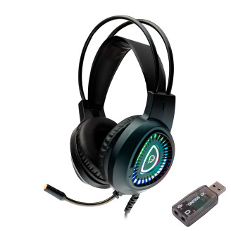 CASTI gaming Spacer RGB, cu fir, standard, utilizare gaming, microfon pe brat, conectare prin adaptor USB 2.0 sau Jack 3.5 mm x 2, iluminare RGB, negru, 