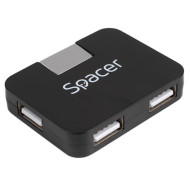 HUB extern SPACER, porturi USB: USB 2.0 x 4, conectare prin USB 2.0, cablu 1m, negru, 