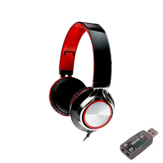 CASTI Spacer, cu fir, standard, utilizare multimedia, microfon pe fir, pliabile, banda ajustabila, conectare prin adaptor USB 2.0 sau Jack 3.5 mm x 2, rosu&negru, SPHS-SILVER-USB, (timbru verde 0.8 lei)