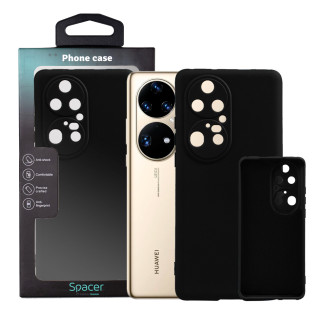 Husa Huawei telefon P 50 Pro, negru, tip back cover, material flexibil silicon + interior cu microfibra, 