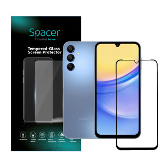 FOLIE STICLA  Spacer pentru Samsung Galaxy A15, grosime 0.3mm, acoperire totala ecran, strat special anti-ulei si anti-amprenta, Tempered Glass, sticla 9D, duritate 9H 