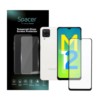 FOLIE STICLA  Spacer pentru Samsung Galaxy M12, grosime 0.3mm, acoperire totala ecran, strat special anti-ulei si anti-amprenta, Tempered Glass, sticla 9D, duritate 9H 