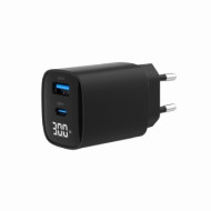 ALIMENTATOR retea 220V GEMBIRD, universal, 1 x USB Type-C D 30W, 1 x USB-A 3.0  QC 20W, LCD display, negru, 