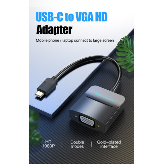 Convertor video Vention, USB Type-C(T) la VGA (M), 0.15m, rezolutie maxima 1080p la 60 Hz, conectori auriti, cupru, invelis PVC, negru, 