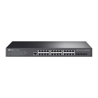 Switch TP-Link cu management L2, 24 Porturi Gigabit, 4 x SFP+ Gigabit si suport UPS Power Supply, metalic 