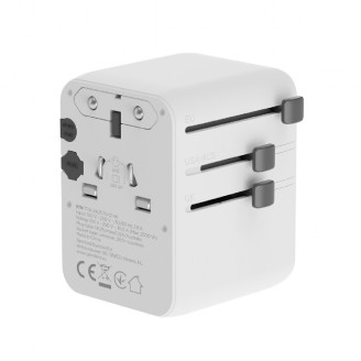 ADAPTOR GEMBIRD, universal, conectori: US/UK/EU/AU, 2x USB Type-C PD 70W, 2x USB-A 15W, siguranta 10A, max. 2500W, alb, 
