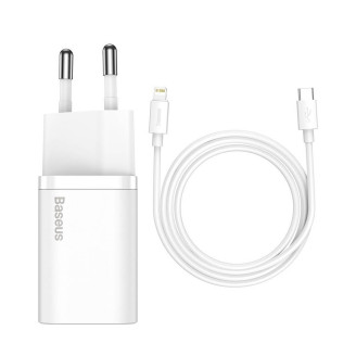 INCARCATOR retea Baseus Super Si, Quick Charge 20W, 1 x USB Type-C 5V/3A max, include cablu USB Type-C la Lightning Iphone 1m, alb 