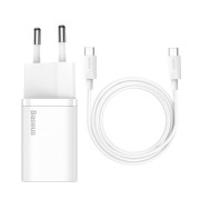 INCARCATOR retea Baseus Super Si, Quick Charge 25W, 1 x USB Type-C 5V/3A max, include cablu USB Type-C la USB Type-C 1m, alb INCARCATOR retea Baseus Super Si, Quick Charge 25W, 1 x USB Type-C 5V/3A max, include cablu USB Type-C la USB Type-C 1m, alb