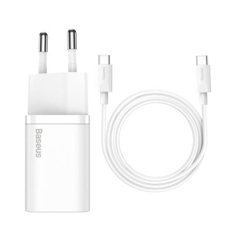 INCARCATOR retea Baseus Super Si, Quick Charge 25W, 1 x USB Type-C 5V/3A max, include cablu USB Type-C la USB Type-C 1m, alb INCARCATOR retea Baseus Super Si, Quick Charge 25W, 1 x USB Type-C 5V/3A max, include cablu USB Type-C la USB Type-C 1m, alb