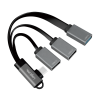 HUB extern LOGILINK, porturi USB: USB 2.0 x 2 + USB 3.0 x 1, conectare prin USB-C 3.2 Gen1 90 grade, 0.15m flat, aluminiu, ecranaj, negru-gri, 