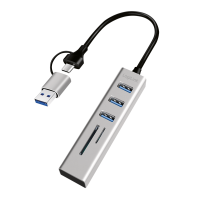 HUB extern LOGILINK, porturi USB: USB 3.0 x 3, conectare prin USB-C 3.0, adaptor conectare USB-A, SD/SDHC + microSD, metal, argintiu, 