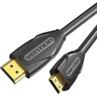 Cablu video Vention, HDMI(T) -miniHDMI(M), 1m, rezolutie maxima 4K la 30Hz, conectori auriti, cupru, dublu sens,invelis PVC, negru, 