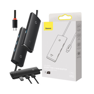 HUB extern Baseus Lite, porturi USB: USB 3.0 x 4, conectare prin USB Type-C, lungime 0.25m, negru, HUB extern Baseus Lite, porturi USB: USB 3.0 x 4, conectare prin USB Type-C, lungime 0.25m, negru,